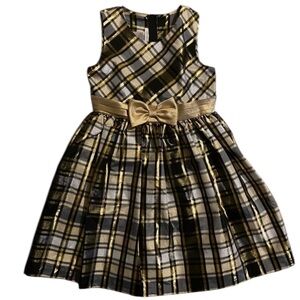 Plaid black and gold girls dress